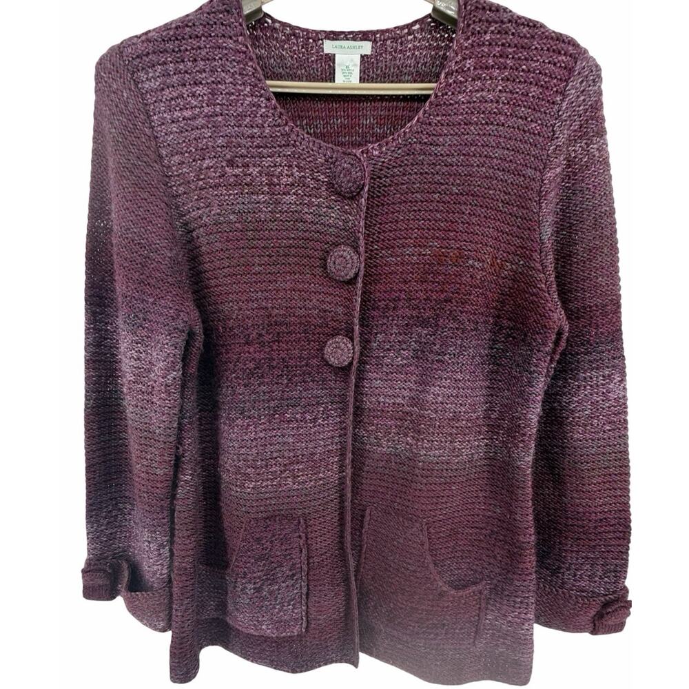 Laura Ashley Women’s XL Purple Knit Cardigan Button Front Pockets Wool Blend